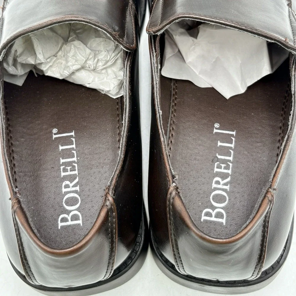 Borelli Bordeaux Mens 10.5 Brown Slip On Dress Shoes Square Toe Loafers